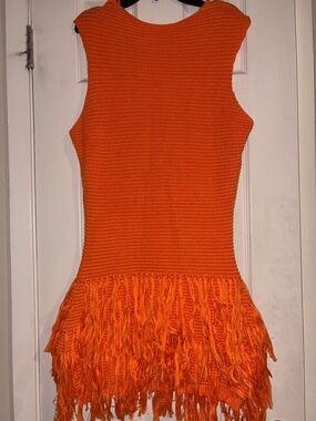 Vibrant Orange Knit Fringe Dress
